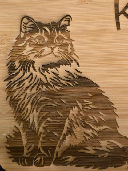 Personalised Cat Chopping Board - 30cm x 24cm engraved bamboo cutting board