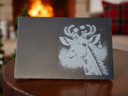 Regal Christmas Giraffe Engraved Slate Serving Platter (30cm x 20cm)