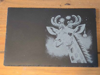 Regal Christmas Giraffe Engraved Slate Serving Platter (30cm x 20cm)