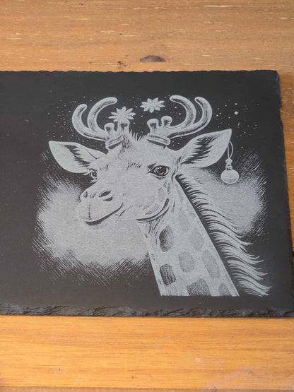 Regal Christmas Giraffe Engraved Slate Serving Platter (30cm x 20cm)