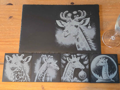 Regal Christmas Giraffe Engraved Slate Serving Platter (30cm x 20cm)
