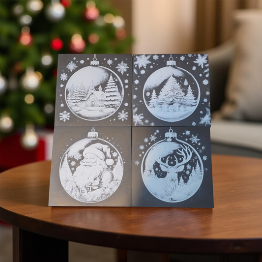 Engraved Christmas Coaster Set: Winter Bauble Collection