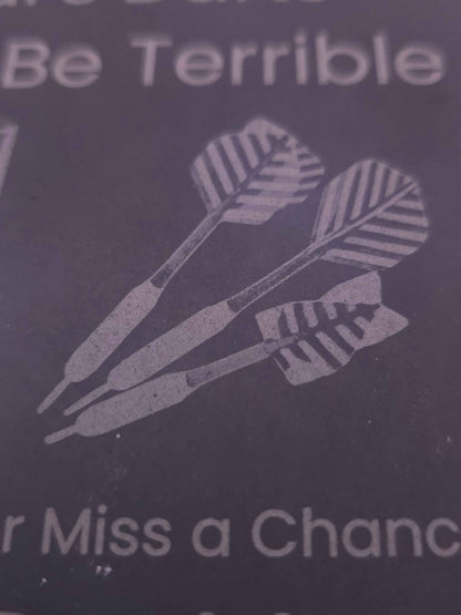 Personalised Darts Slate Coaster – "Never Miss a Double"