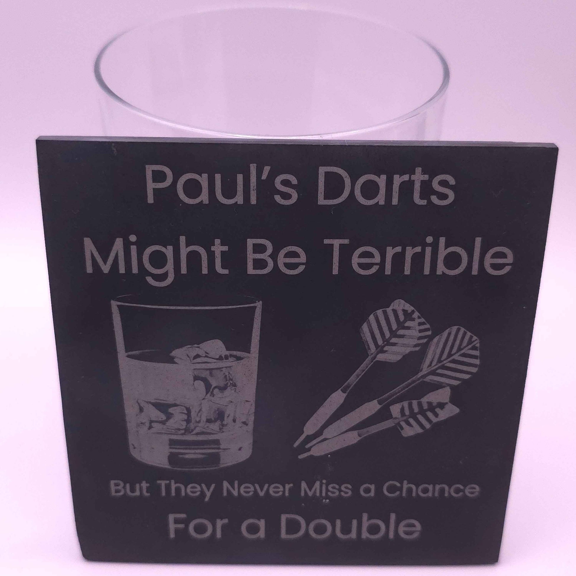 Personalised Darts Slate Coaster – "Never Miss a Double"