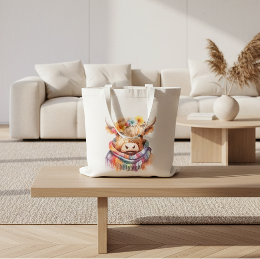 Colour Splash Highland Cow Canvas Tote Bag