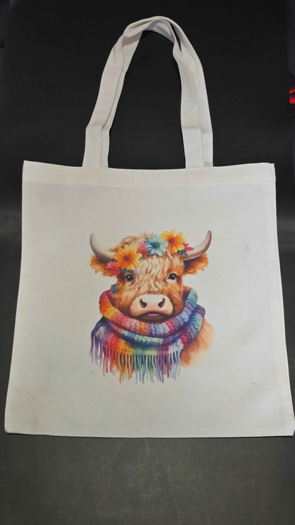 Colour Splash Highland Cow Canvas Tote Bag
