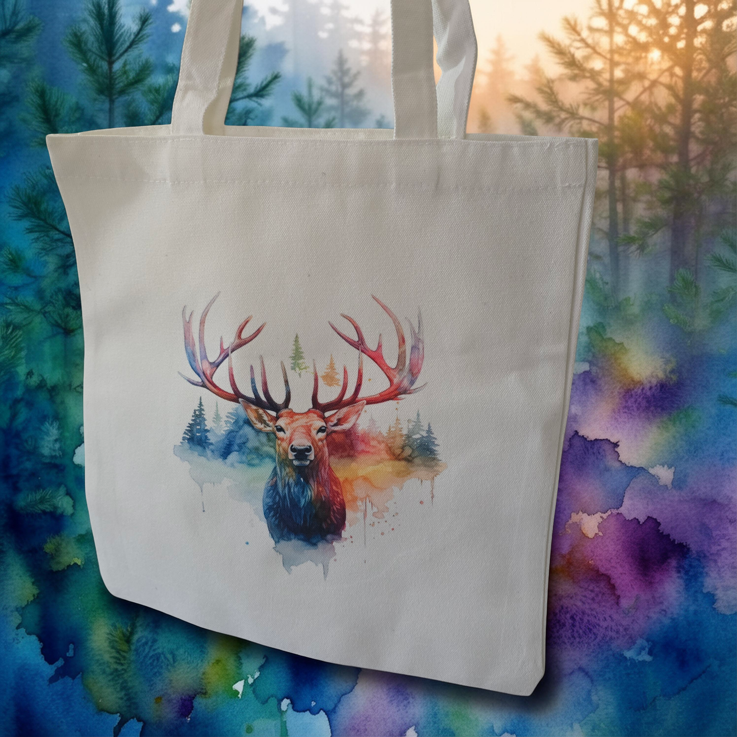 Colour Splash Stag Canvas Tote Bag