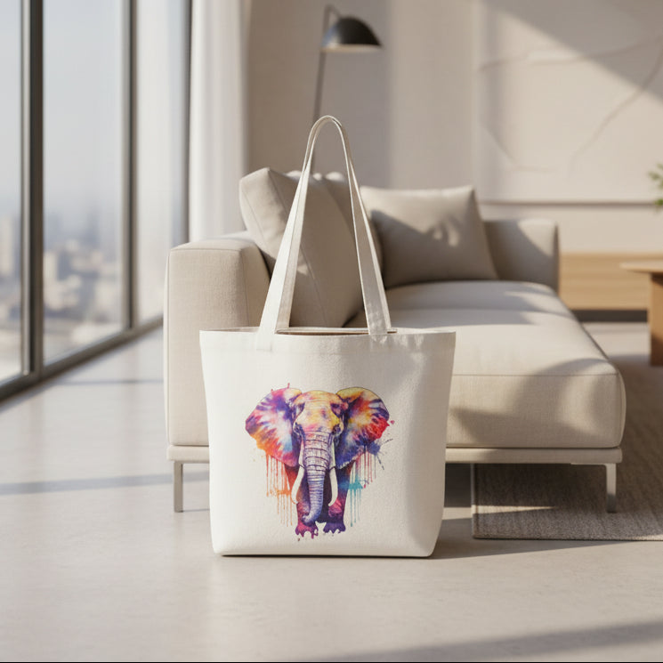 Colour Splash Elephant Canvas Tote Bag