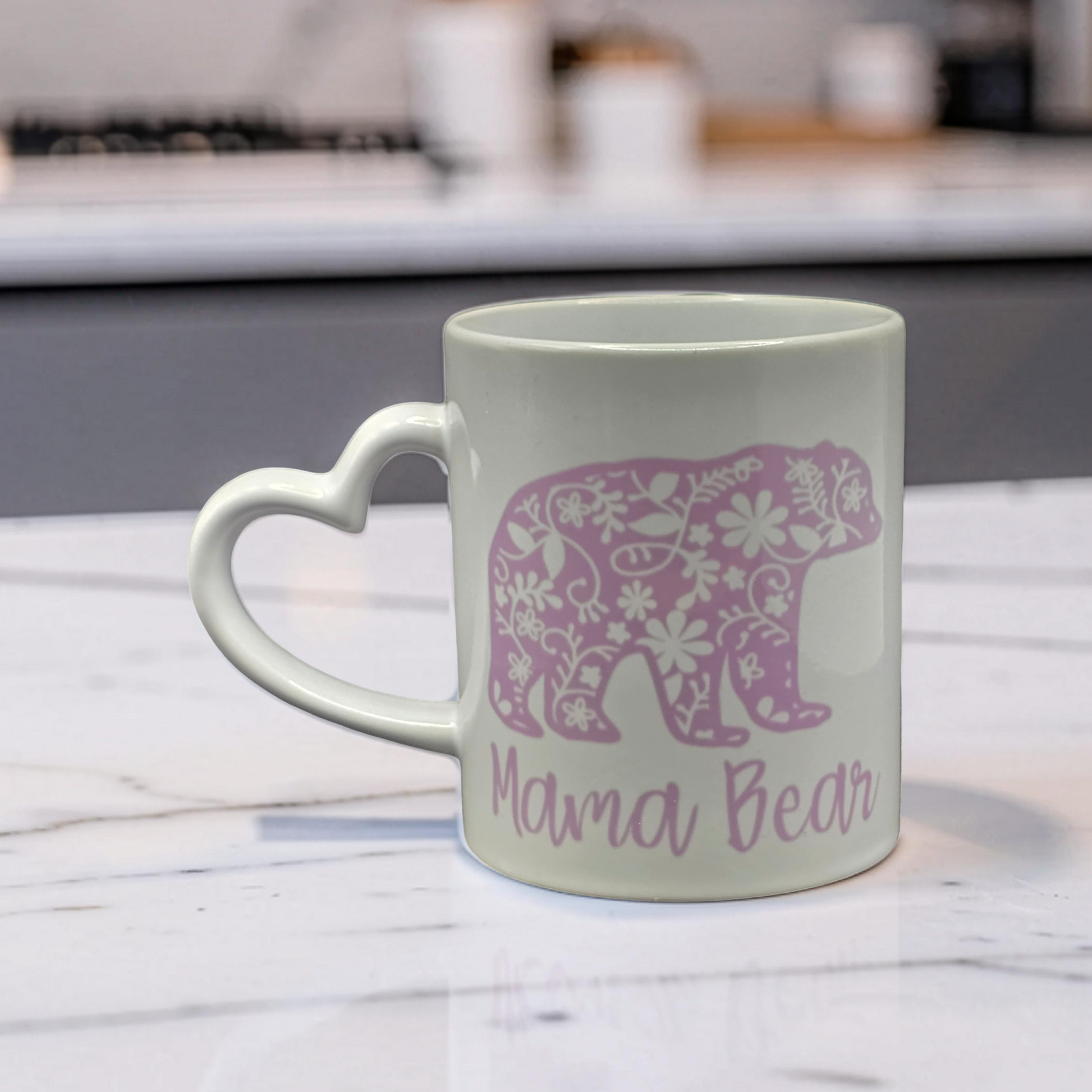 Floral Mama Bear Mug - Heart Handle Coffee Mug