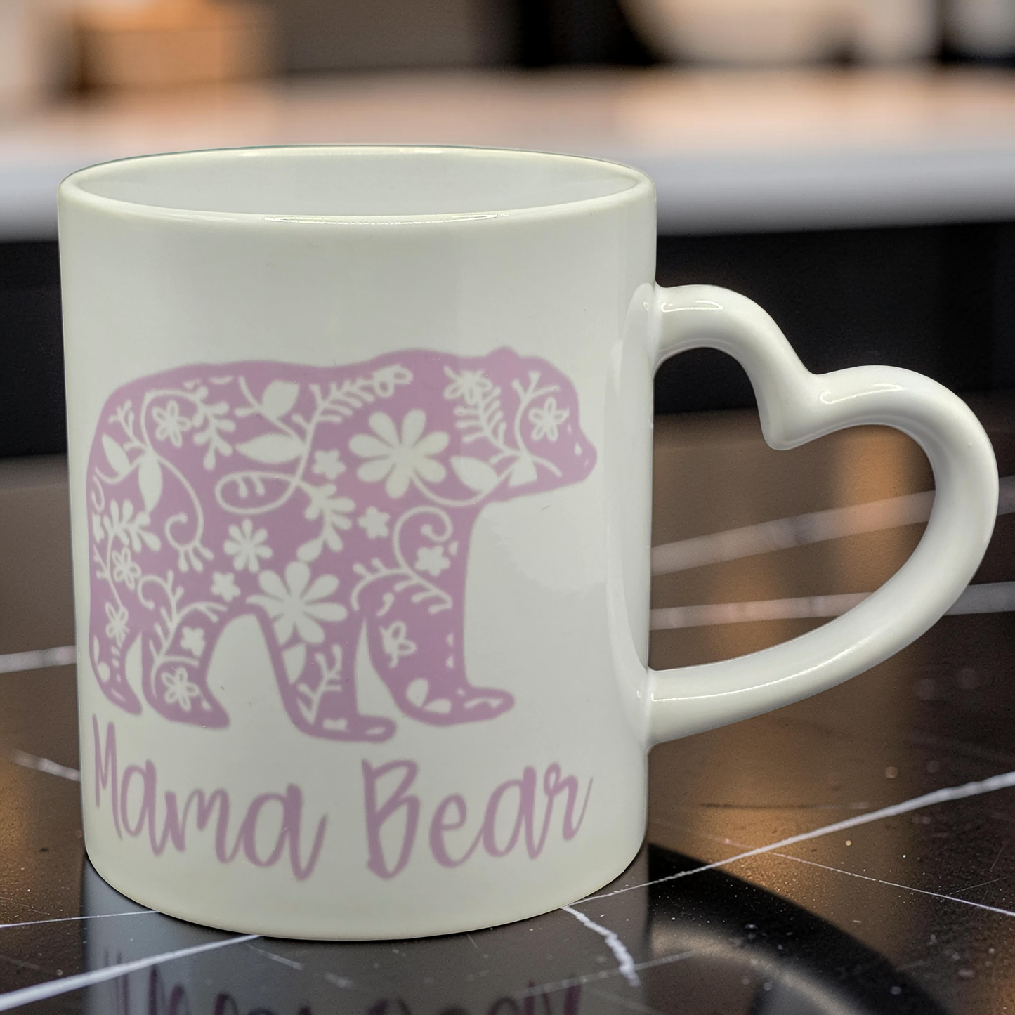 Floral Mama Bear Mug - Heart Handle Coffee Mug