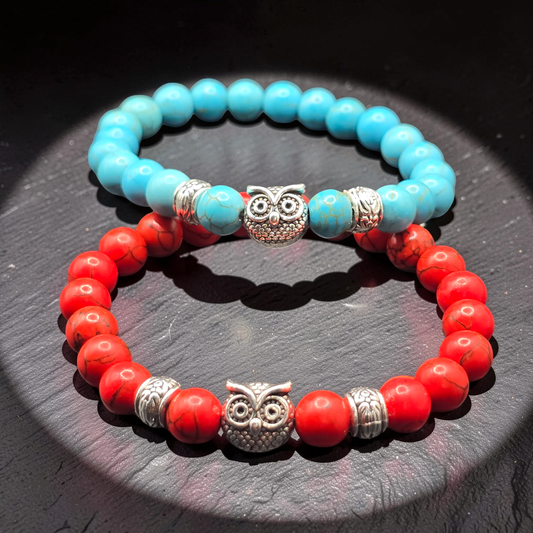 Beaded Owl Bracelet - 6.5 inch Stretch Bracelet