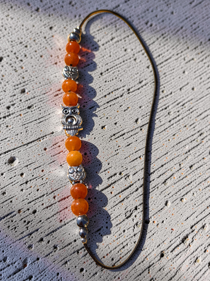 Handmade Elastic Wraparound Bookmark - Beaded Owl Charm Book Thong