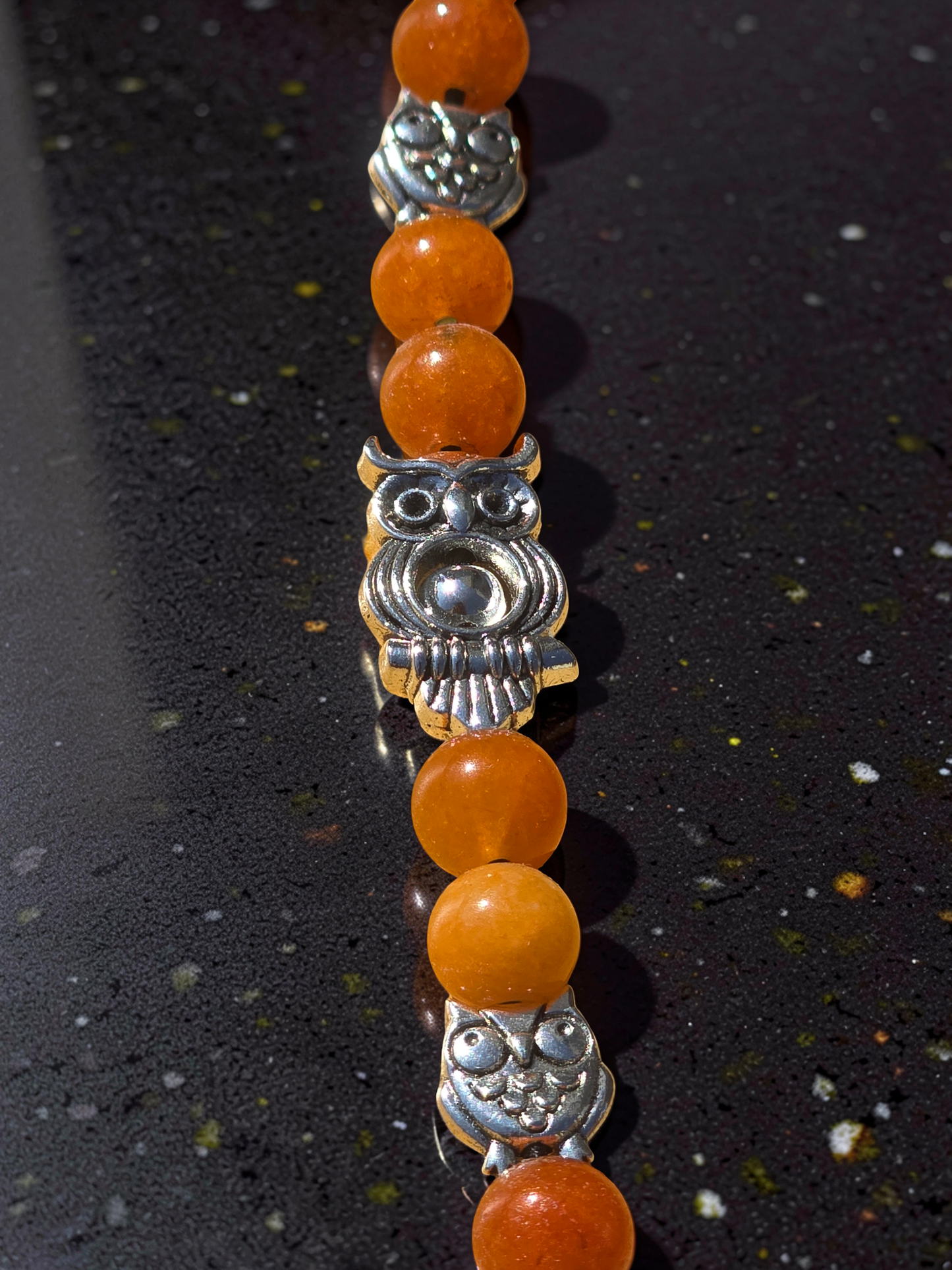 Handmade Elastic Wraparound Bookmark - Beaded Owl Charm Book Thong