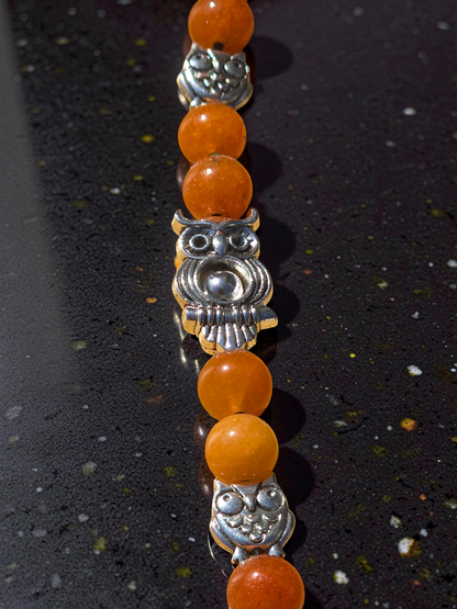 Handmade Elastic Wraparound Bookmark - Beaded Owl Charm Book Thong
