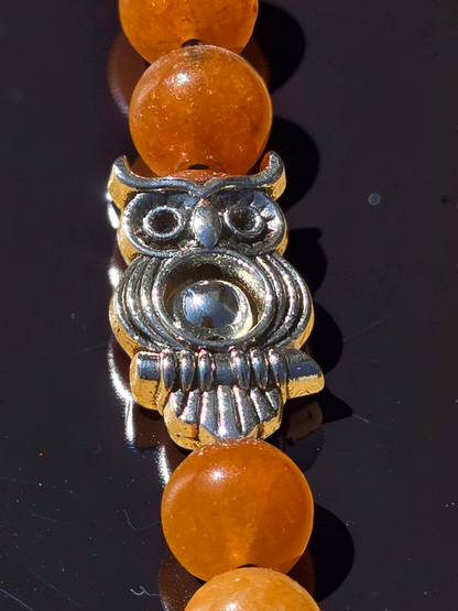 Handmade Elastic Wraparound Bookmark - Beaded Owl Charm Book Thong