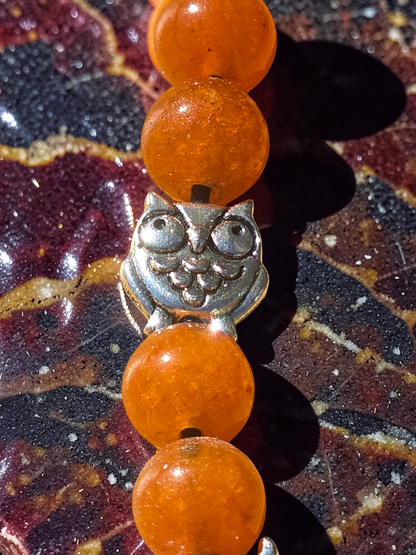 Handmade Elastic Wraparound Bookmark - Beaded Owl Charm Book Thong