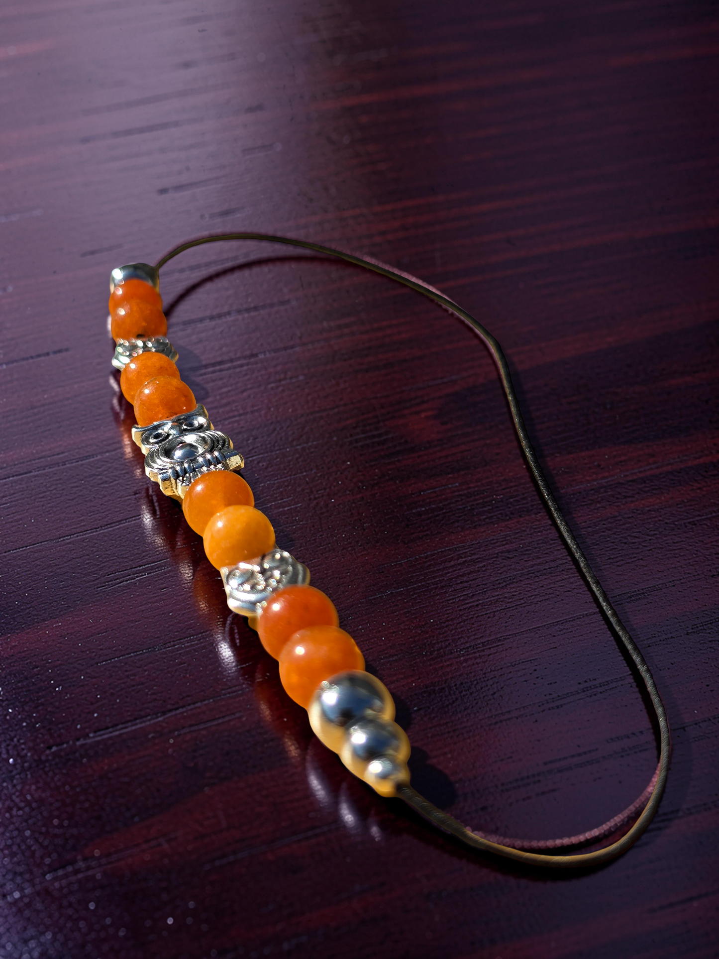 Handmade Elastic Wraparound Bookmark - Beaded Owl Charm Book Thong