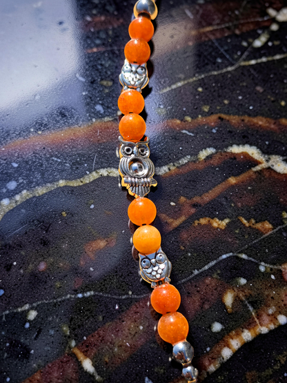 Handmade Elastic Wraparound Bookmark - Beaded Owl Charm Book Thong