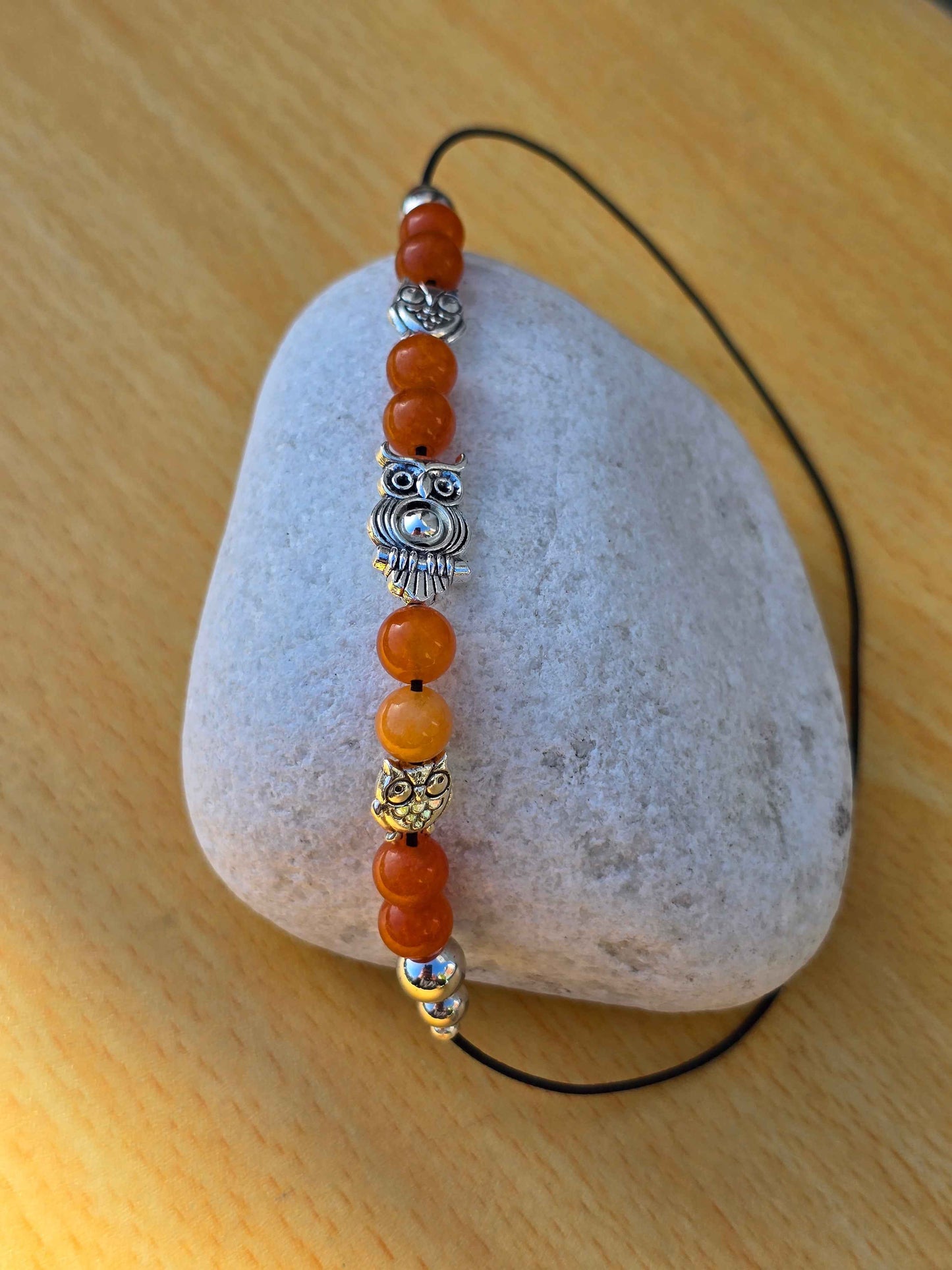 Handmade Elastic Wraparound Bookmark - Beaded Owl Charm Book Thong