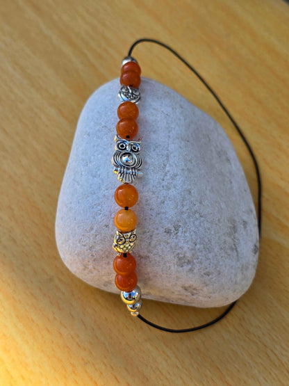 Handmade Elastic Wraparound Bookmark - Beaded Owl Charm Book Thong