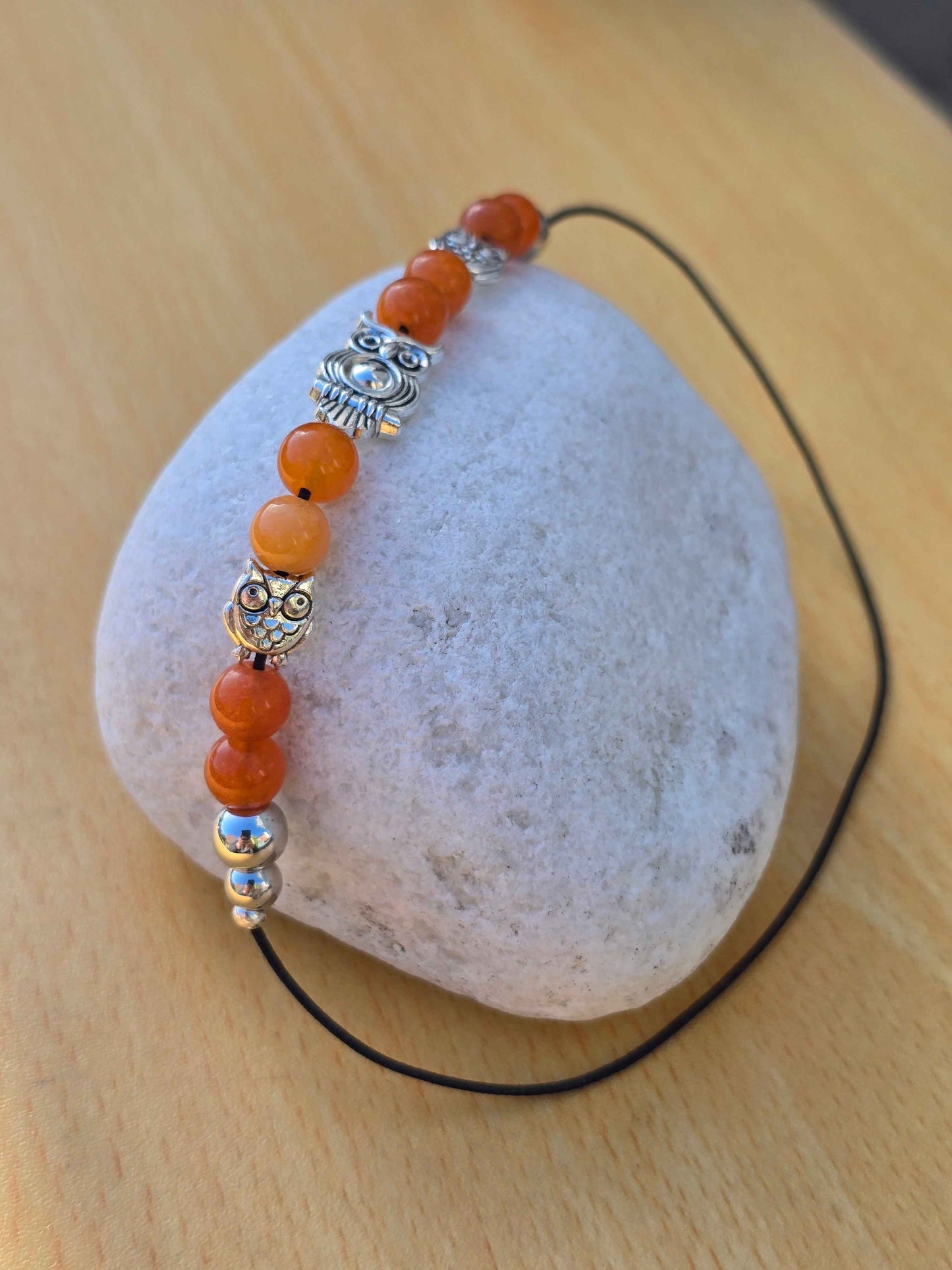 Handmade Elastic Wraparound Bookmark - Beaded Owl Charm Book Thong