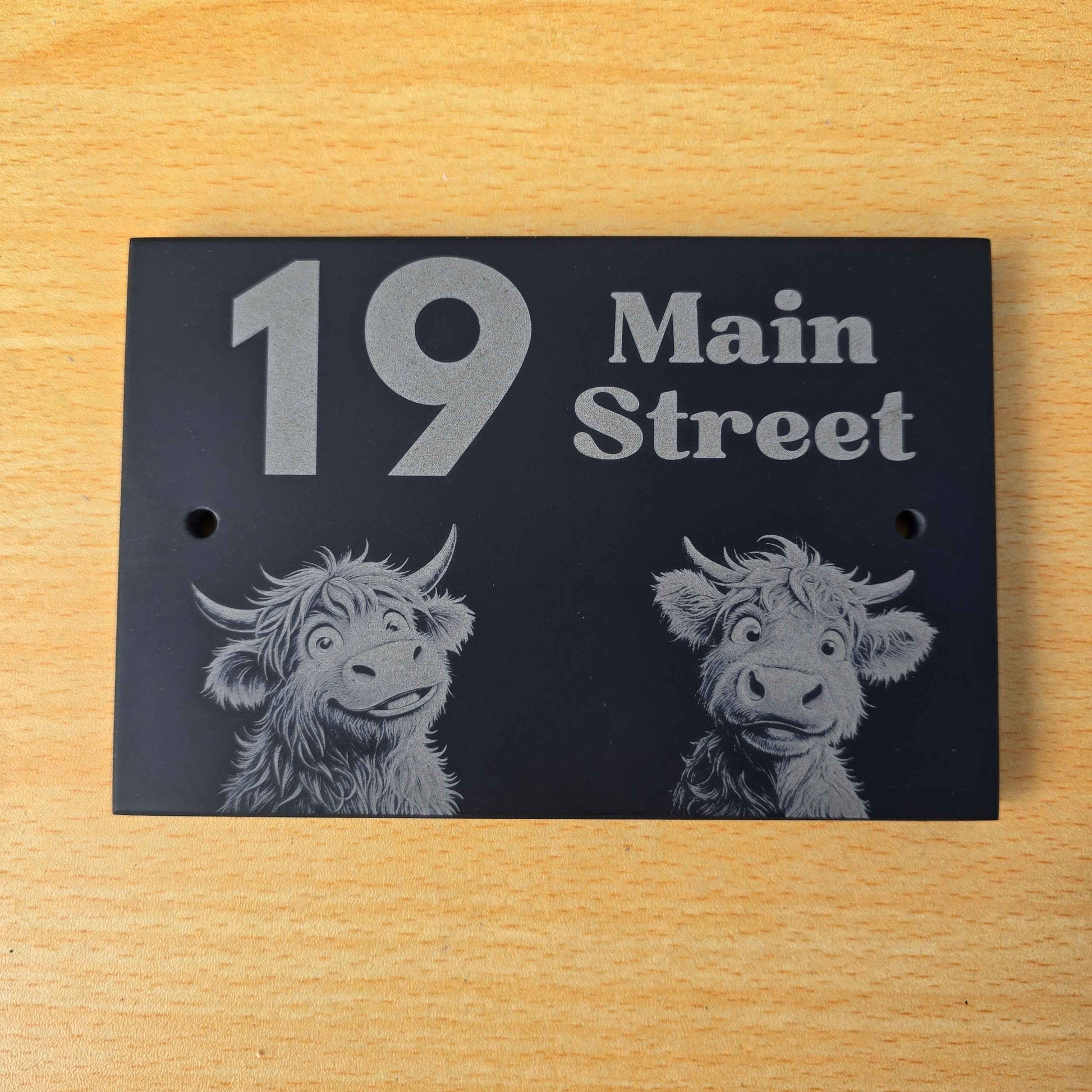 Highland Cow Slate House Sign with House Number and Street