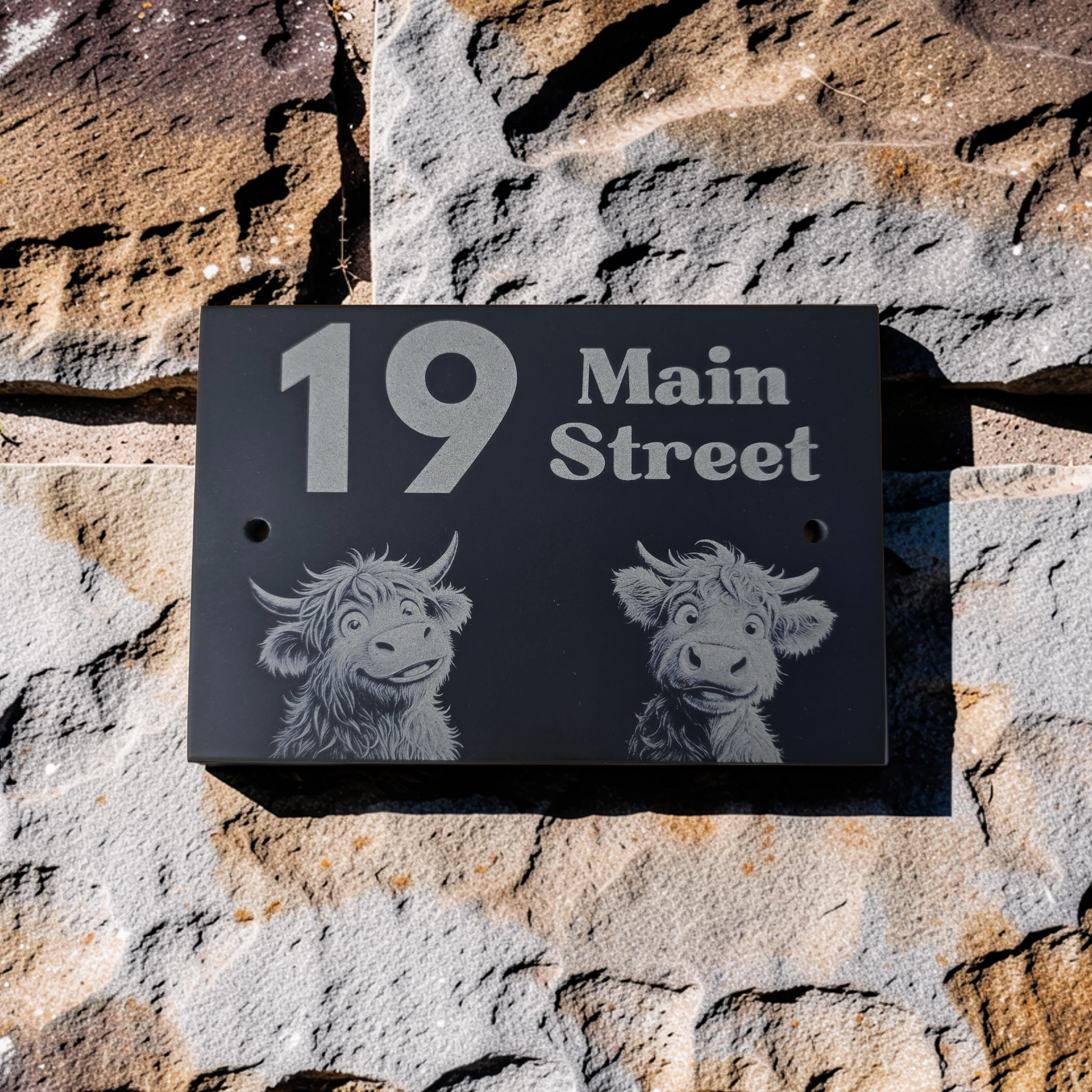 Highland Cow Slate House Sign with House Number and Street