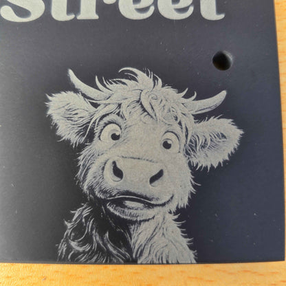 Highland Cow Slate House Sign with House Number and Street