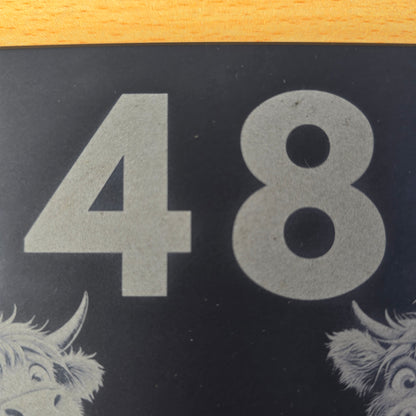 Highland Cow Family Slate House Sign with House Number