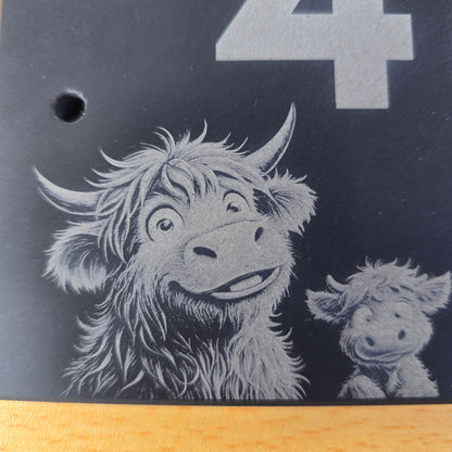 Highland Cow Family Slate House Sign with House Number