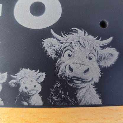 Highland Cow Family Slate House Sign with House Number