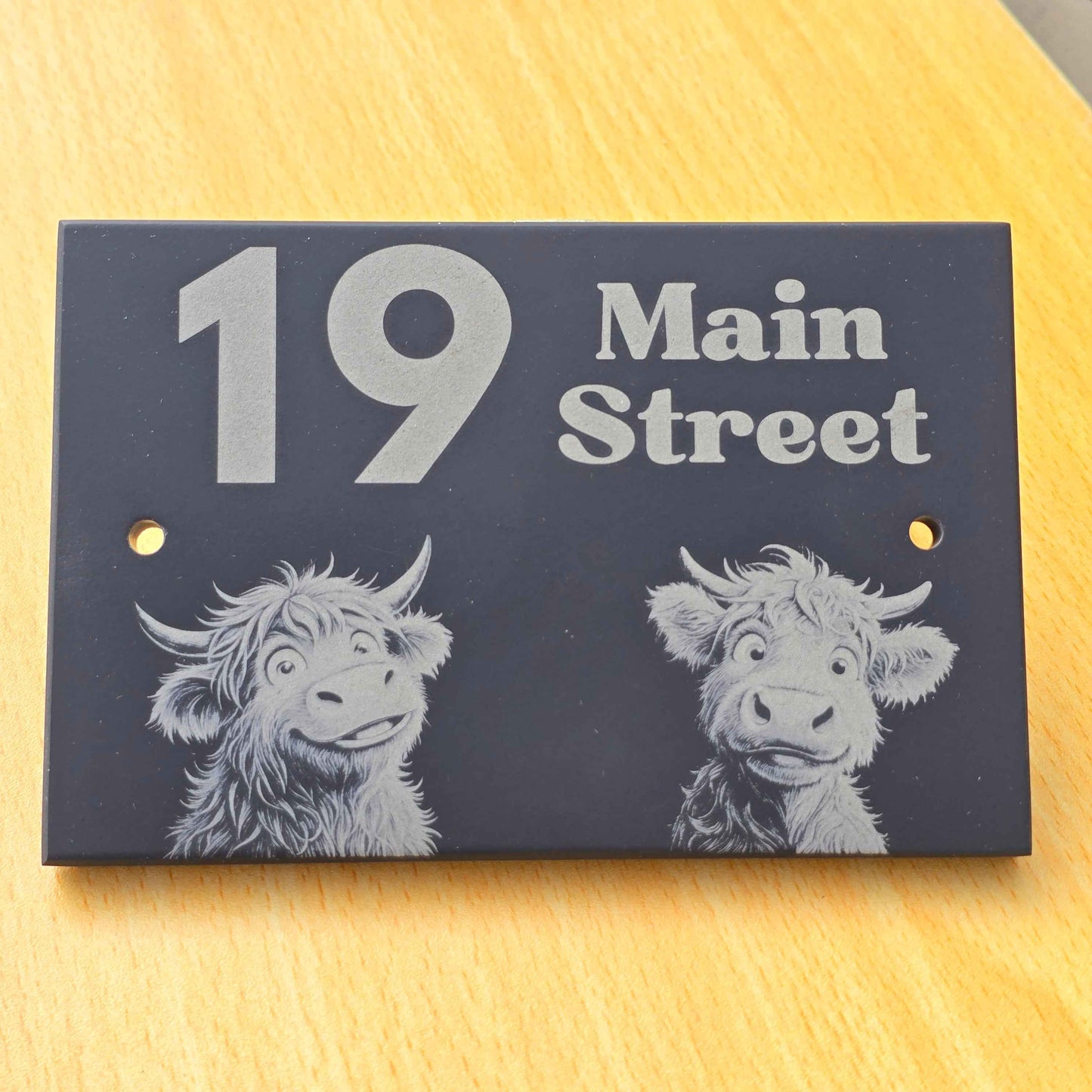 Highland Cow Slate House Sign with House Number and Street