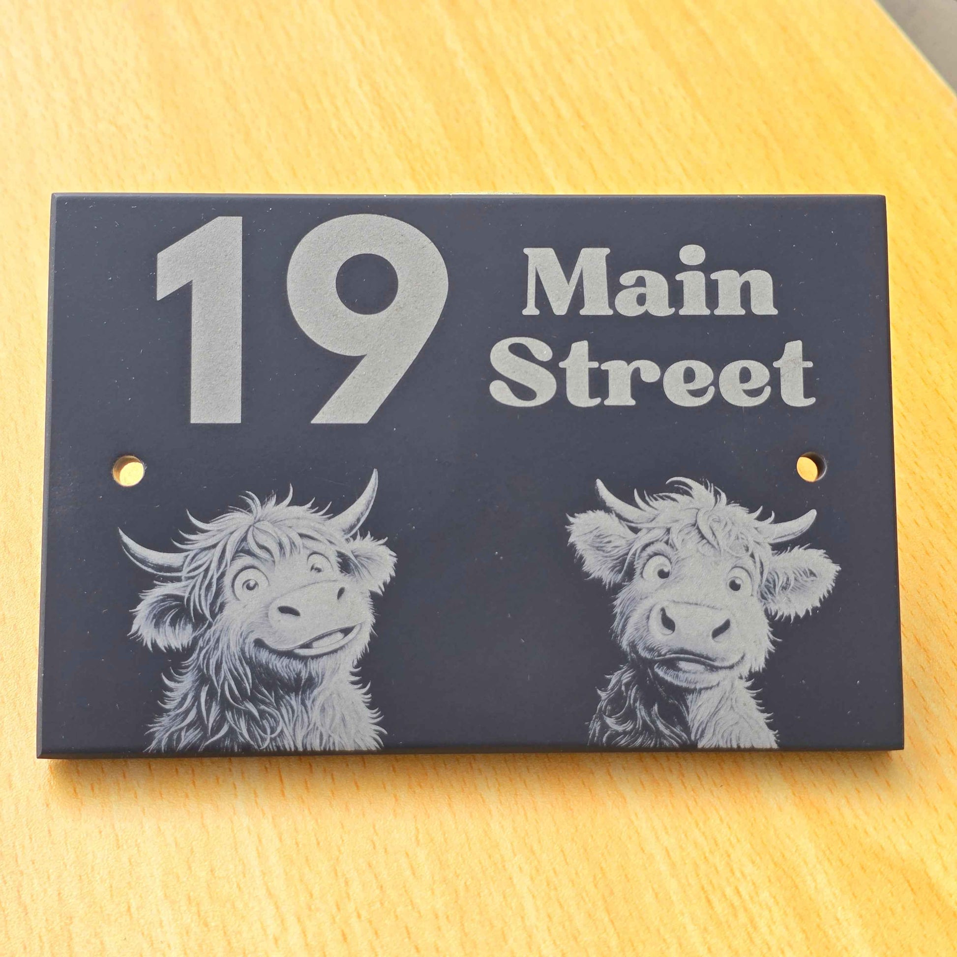 Highland Cow Slate House Sign with House Number and Street