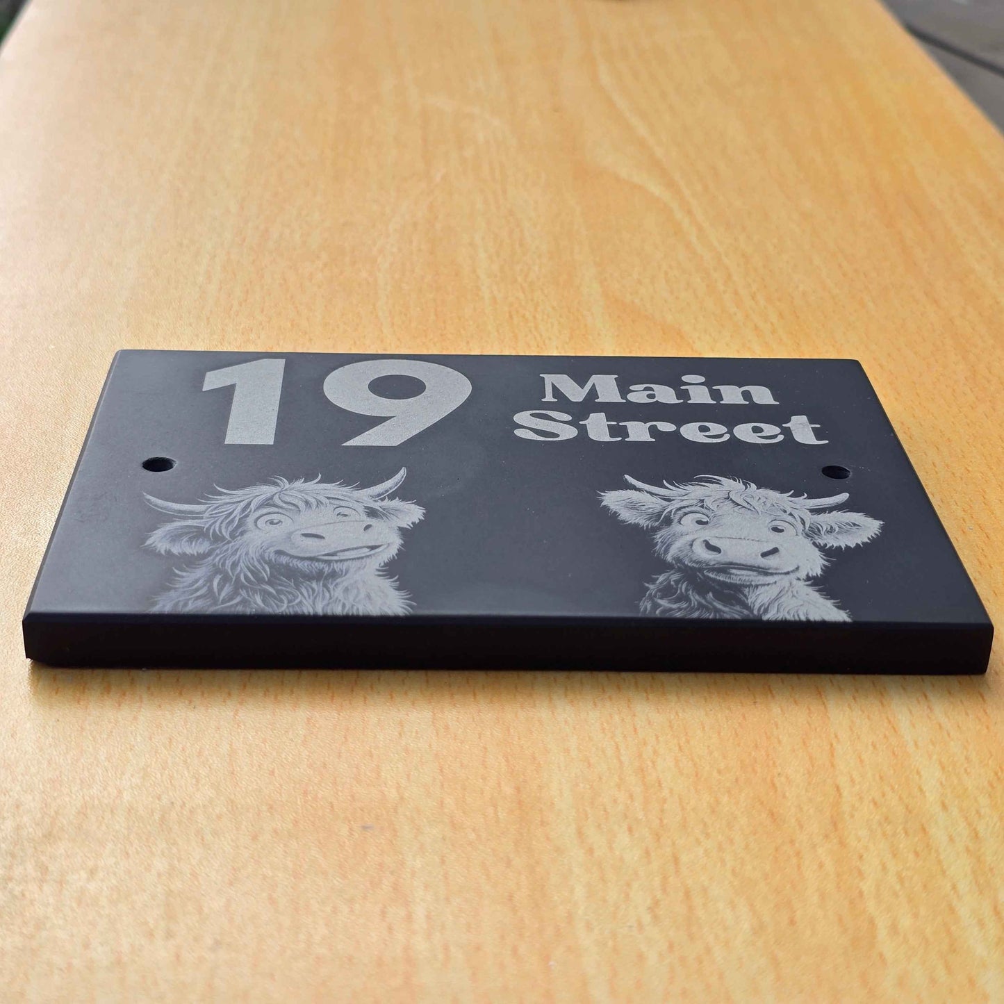 Highland Cow Slate House Sign with House Number and Street