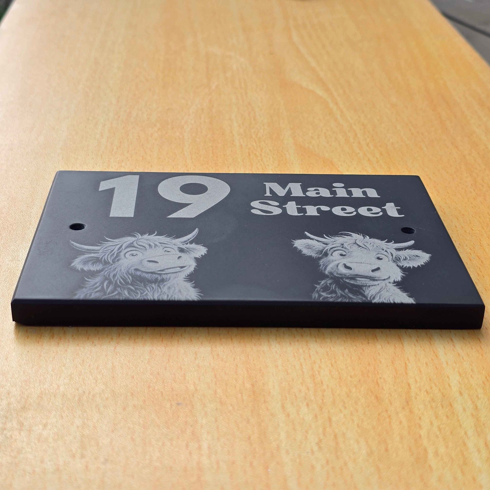 Highland Cow Slate House Sign with House Number and Street