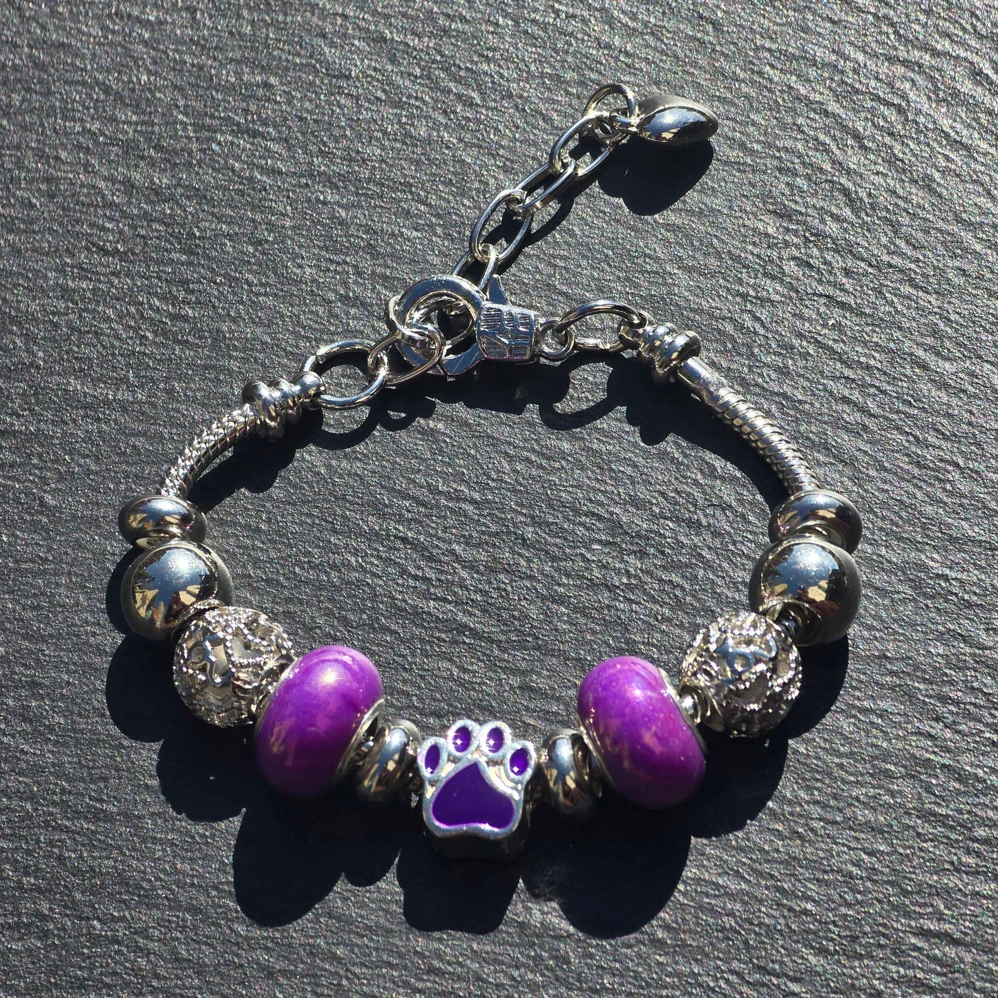 Purple Paw Stainless Steel Snake Chain Bracelet