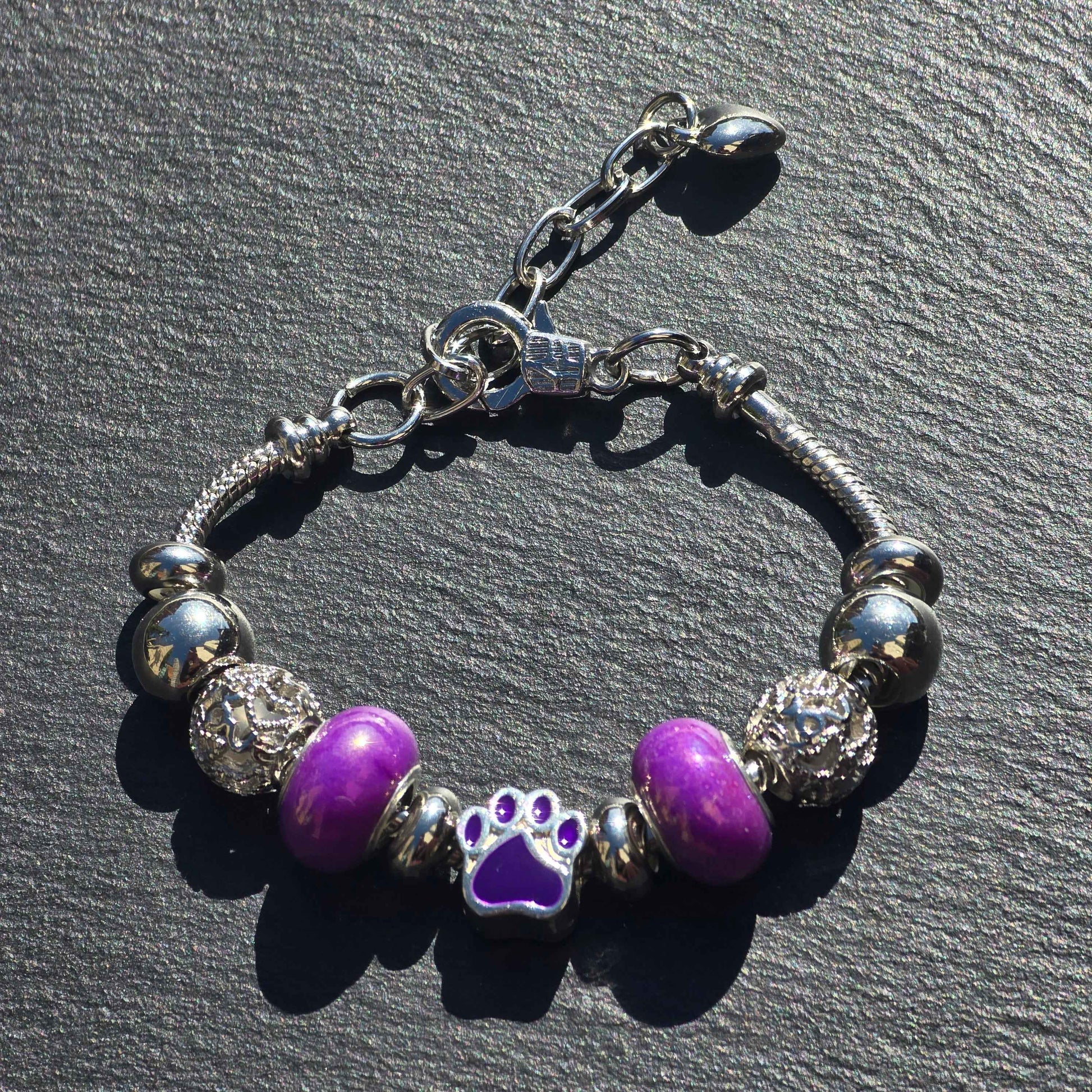 Purple Paw Stainless Steel Snake Chain Bracelet