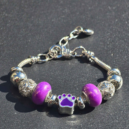 Purple Paw Stainless Steel Snake Chain Bracelet