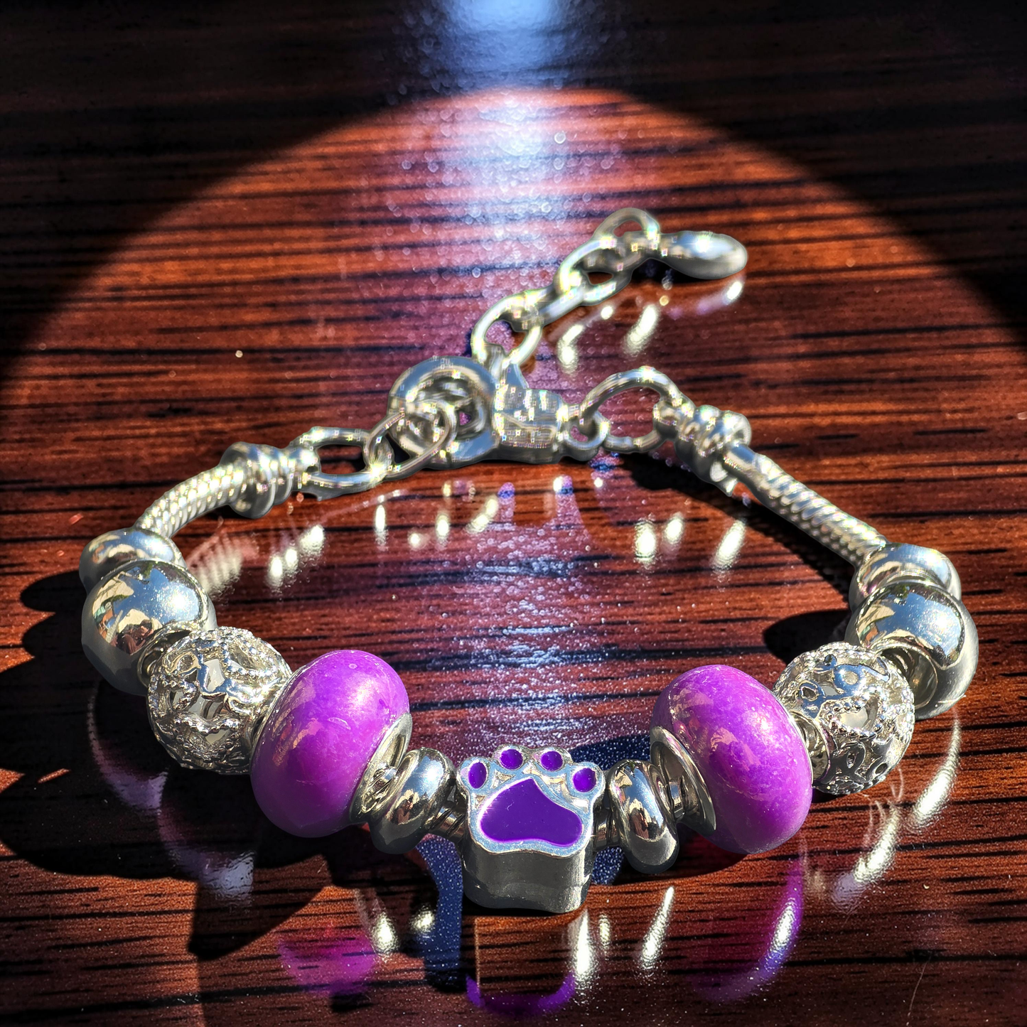 Purple Paw Stainless Steel Snake Chain Bracelet