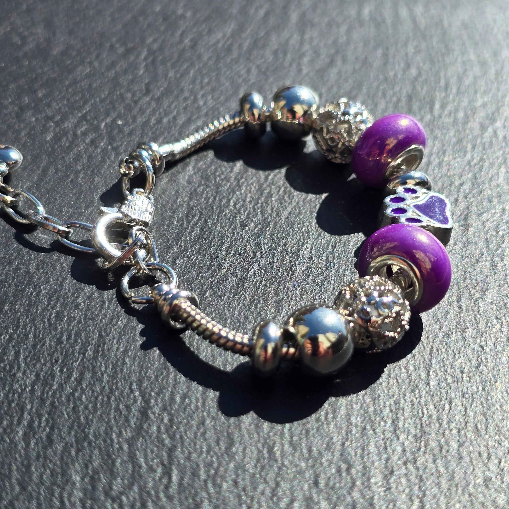 Purple Paw Stainless Steel Snake Chain Bracelet