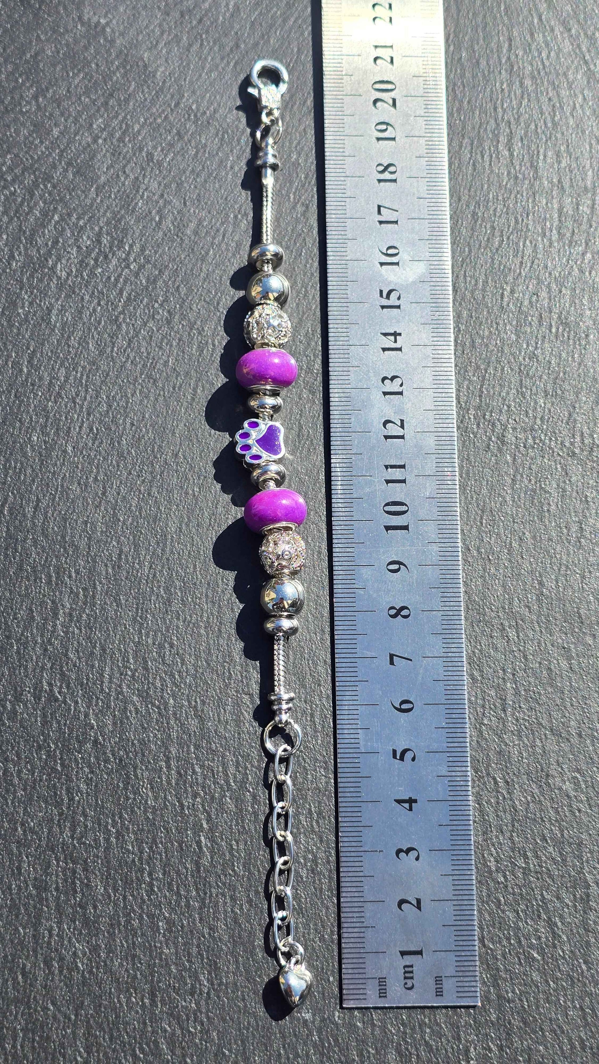 Purple Paw Stainless Steel Snake Chain Bracelet