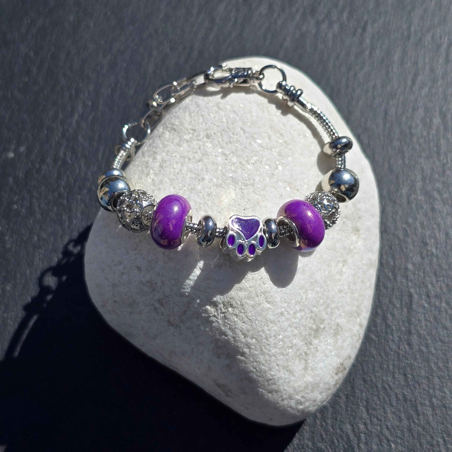 Purple Paw Stainless Steel Snake Chain Bracelet