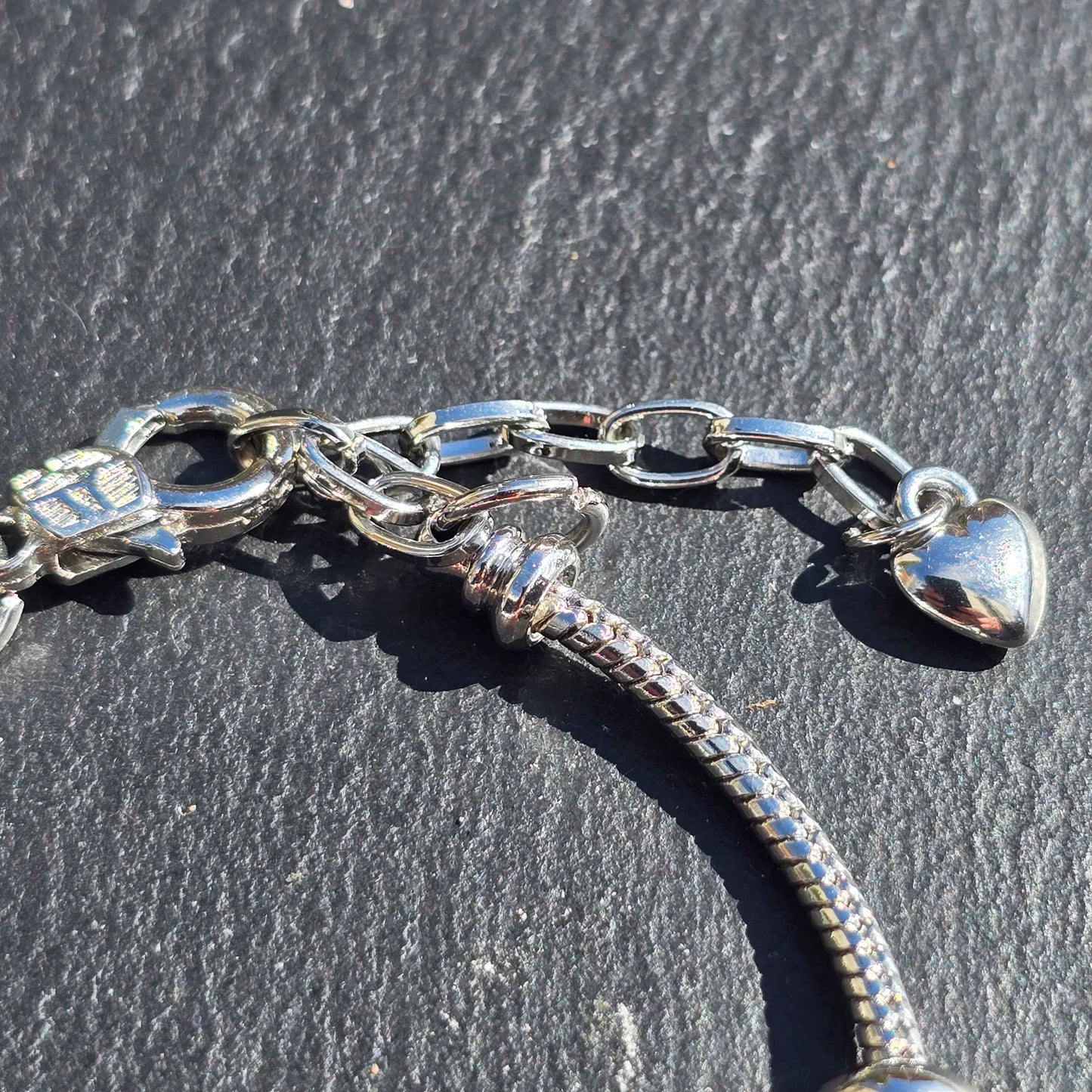 Pink Floral Charm Bracelet - Stainless steel snake chain band