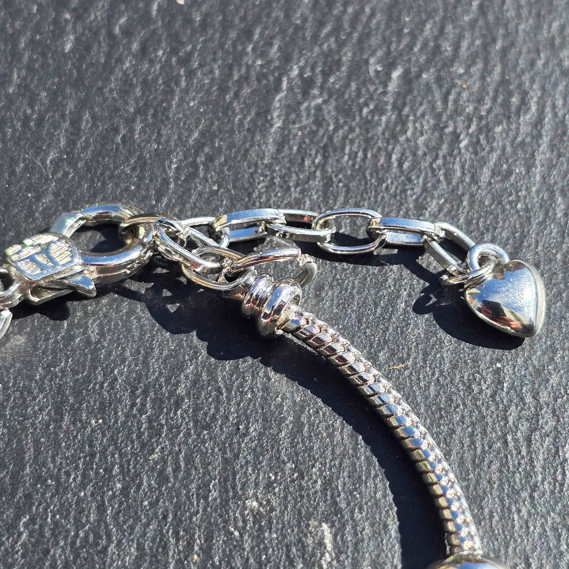 Pink Floral Charm Bracelet - Stainless steel snake chain band