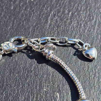 Pink Floral Charm Bracelet - Stainless steel snake chain band