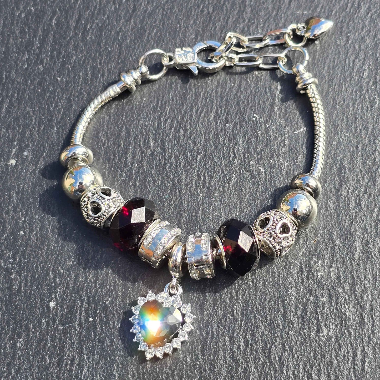 Black Heart Snake Chain Charm Bracelet