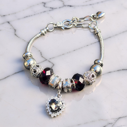 Black Heart Snake Chain Charm Bracelet