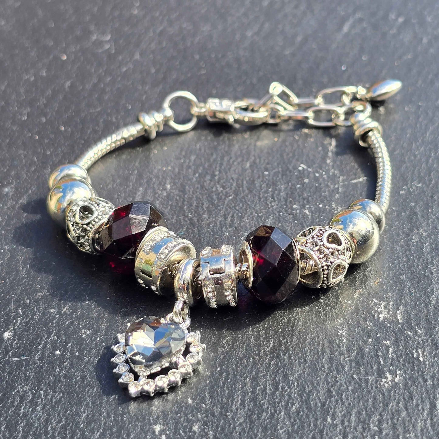 Black Heart Snake Chain Charm Bracelet