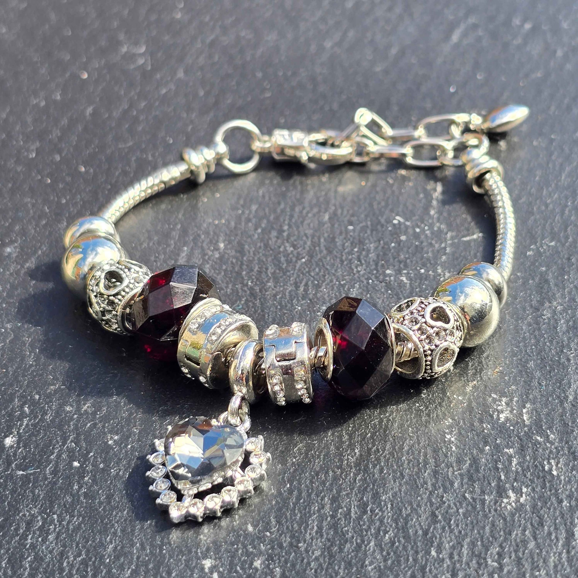 Black Heart Snake Chain Charm Bracelet