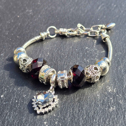 Black Heart Snake Chain Charm Bracelet